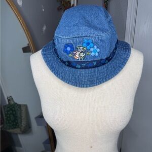 Powerpuff girls Blue Floral Embroidered Bucket Hat
